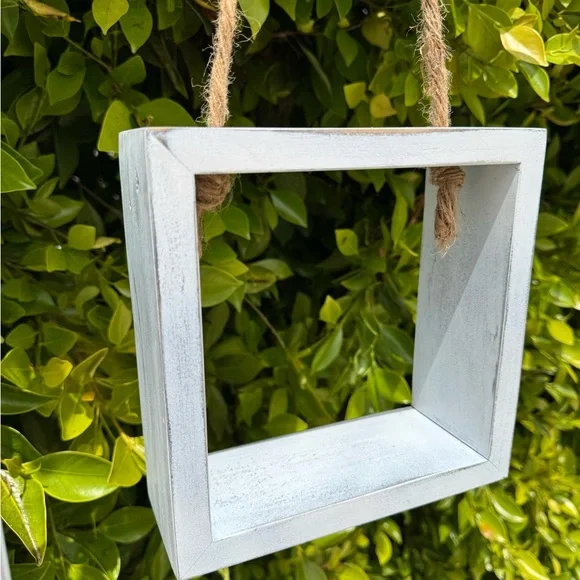 Handmade Hanging Square Floating Shelf | Rustic Wood Cube with Rope | Farmhouse - Picture 3 of 12